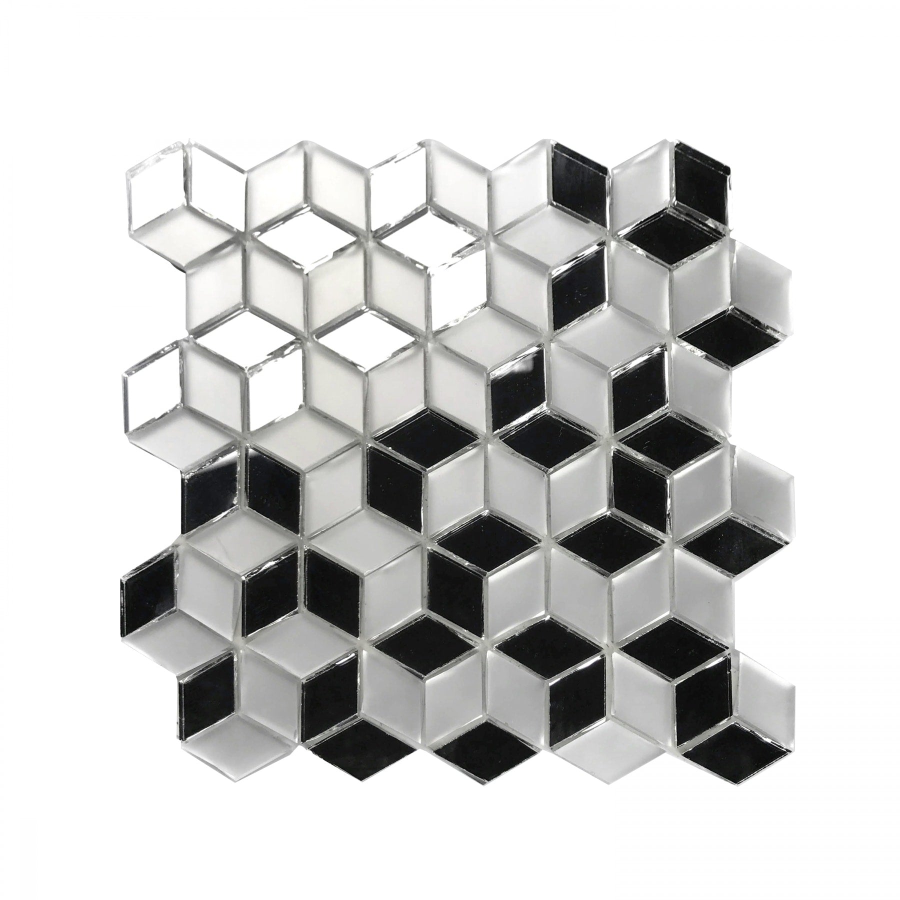 Abolos Musico Silver 10-in x 10-in Mirrored Glass Patterned Diamond Peel and stick Wall Tile product image