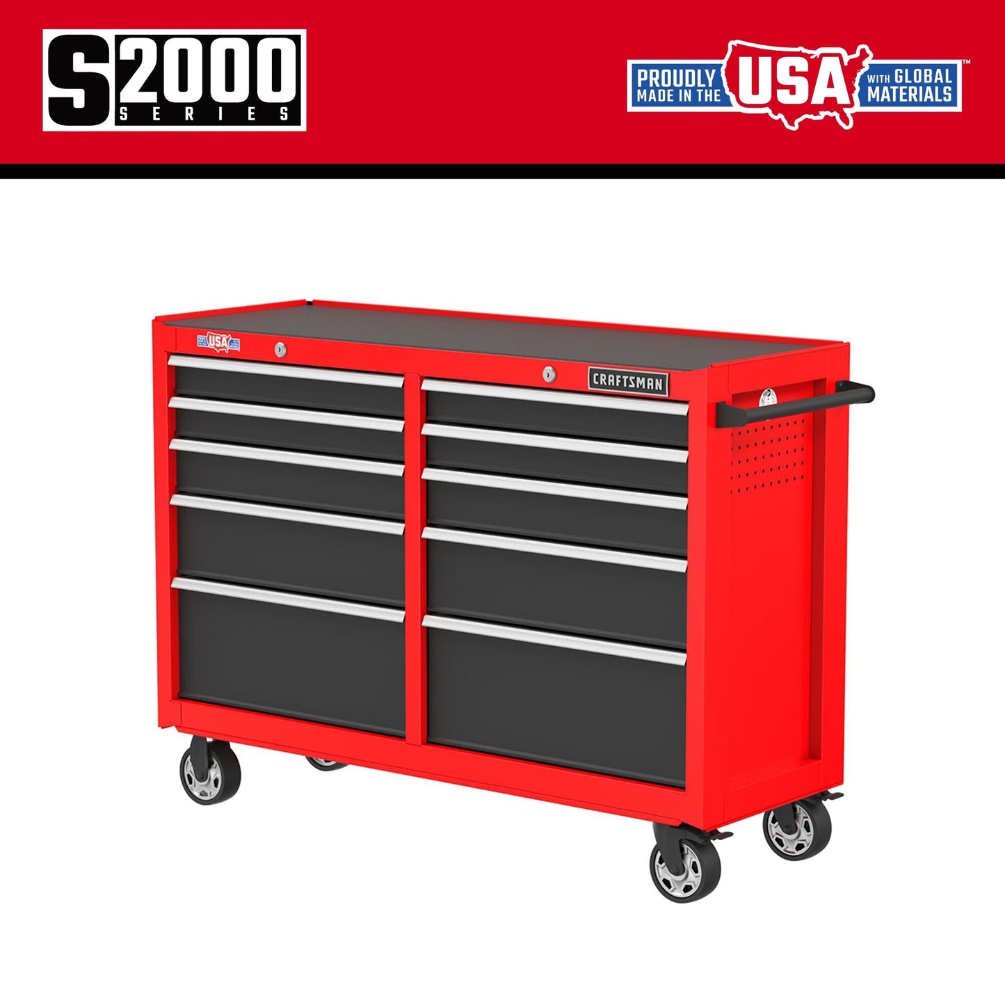 CRAFTSMAN 2000 Series 52-Inch 10-Drawer Steel Rolling Tool Cabinet - Red