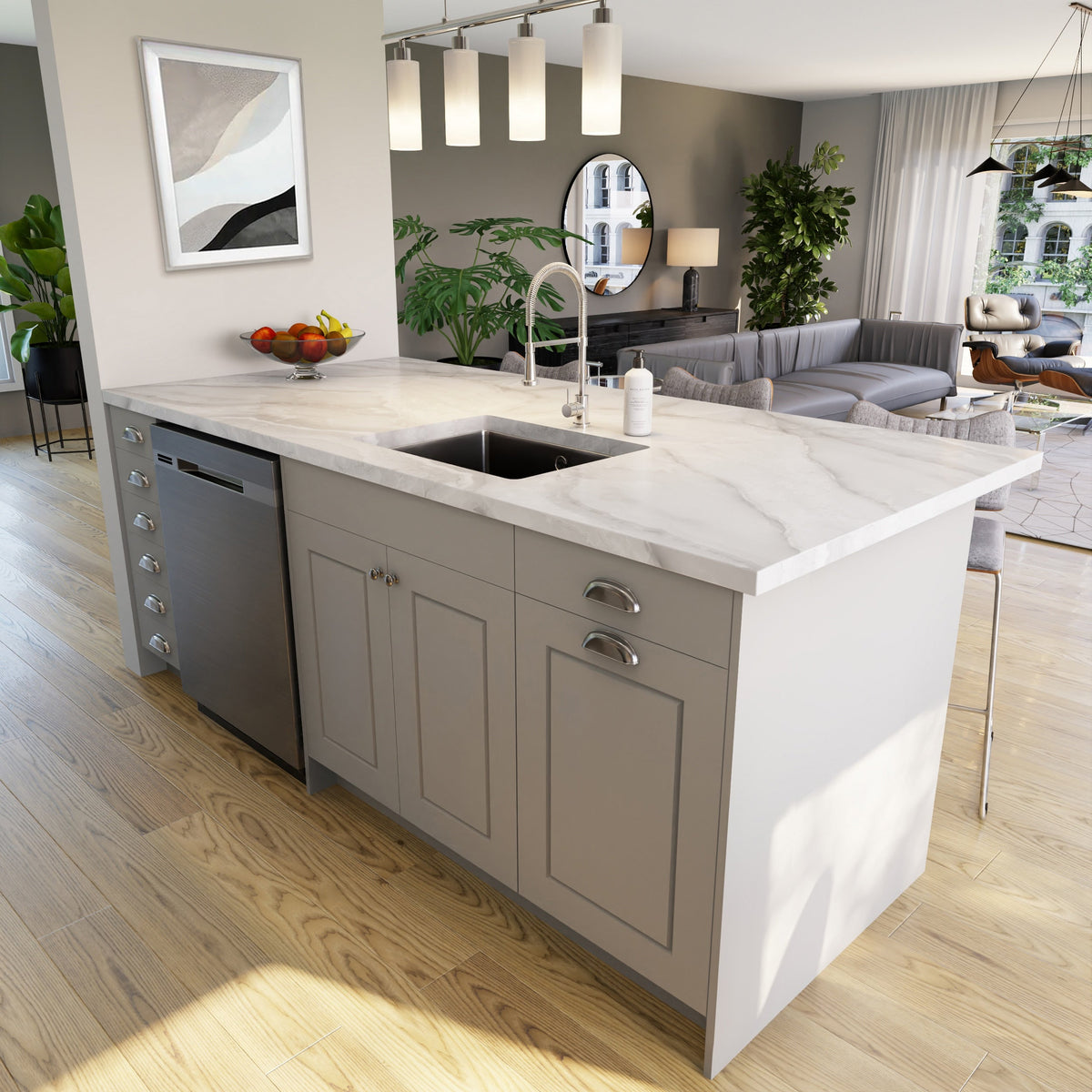 Hugo&Borg Belcourt 36-in W x 34.5-in H x 25-in D Gray Painted 1-Drawer Base Fully Assembled Cabinet (Recessed Panel Shaker Style)