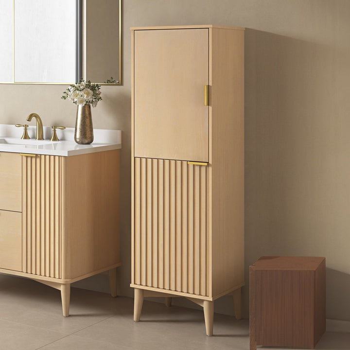 OVE Decors Gabi 17.99-in x 60-in x 15.98-in Rustic Ash Wood Freestanding Soft Close Linen Cabinet