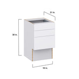 Hugo&Borg Lasalle 18-in W x 30-in H x 21-in D Bright White Slab 3-Drawer Base Fully Assembled Cabinet (Flat Panel Style)