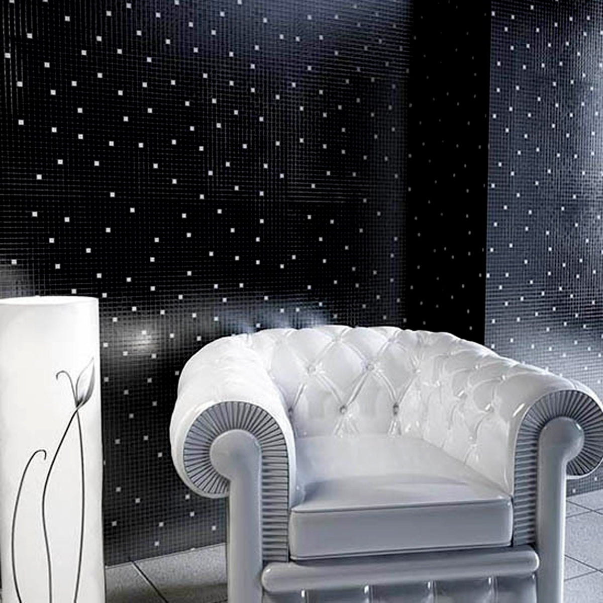 Apollo Tile Mingles Black and White 12-in x 12-in Glossy Glass Uniform Squares Floor and Wall Tile (20-sq. ft/ Carton)