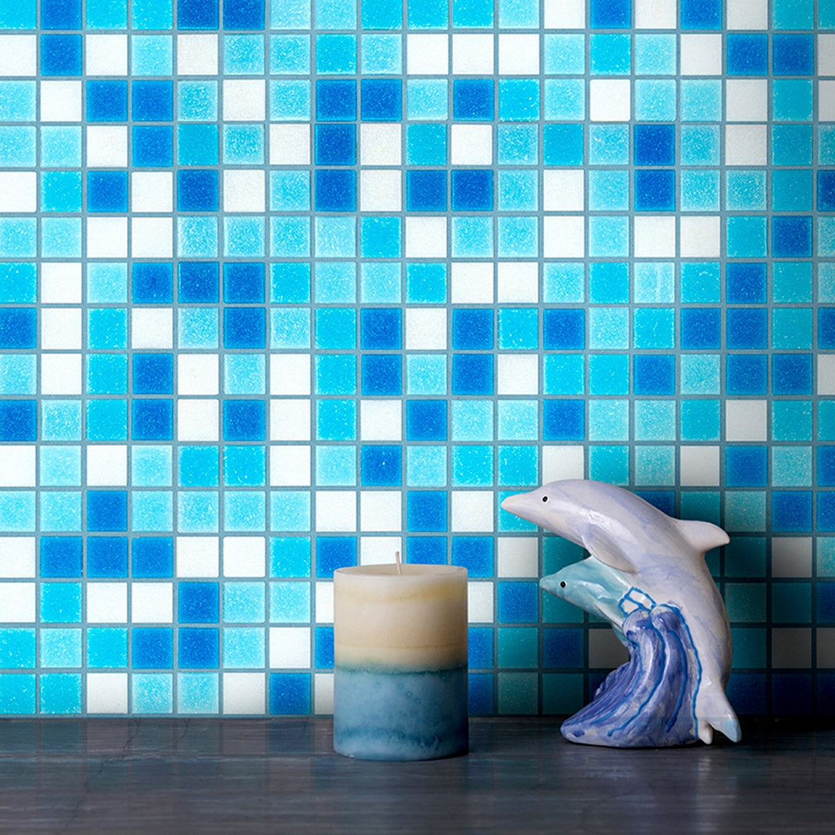 Apollo Tile Mingles Sky Blue and White 12-in x 12-in Glossy Glass Uniform Squares Floor and Wall Tile (20-sq. ft/ Carton)