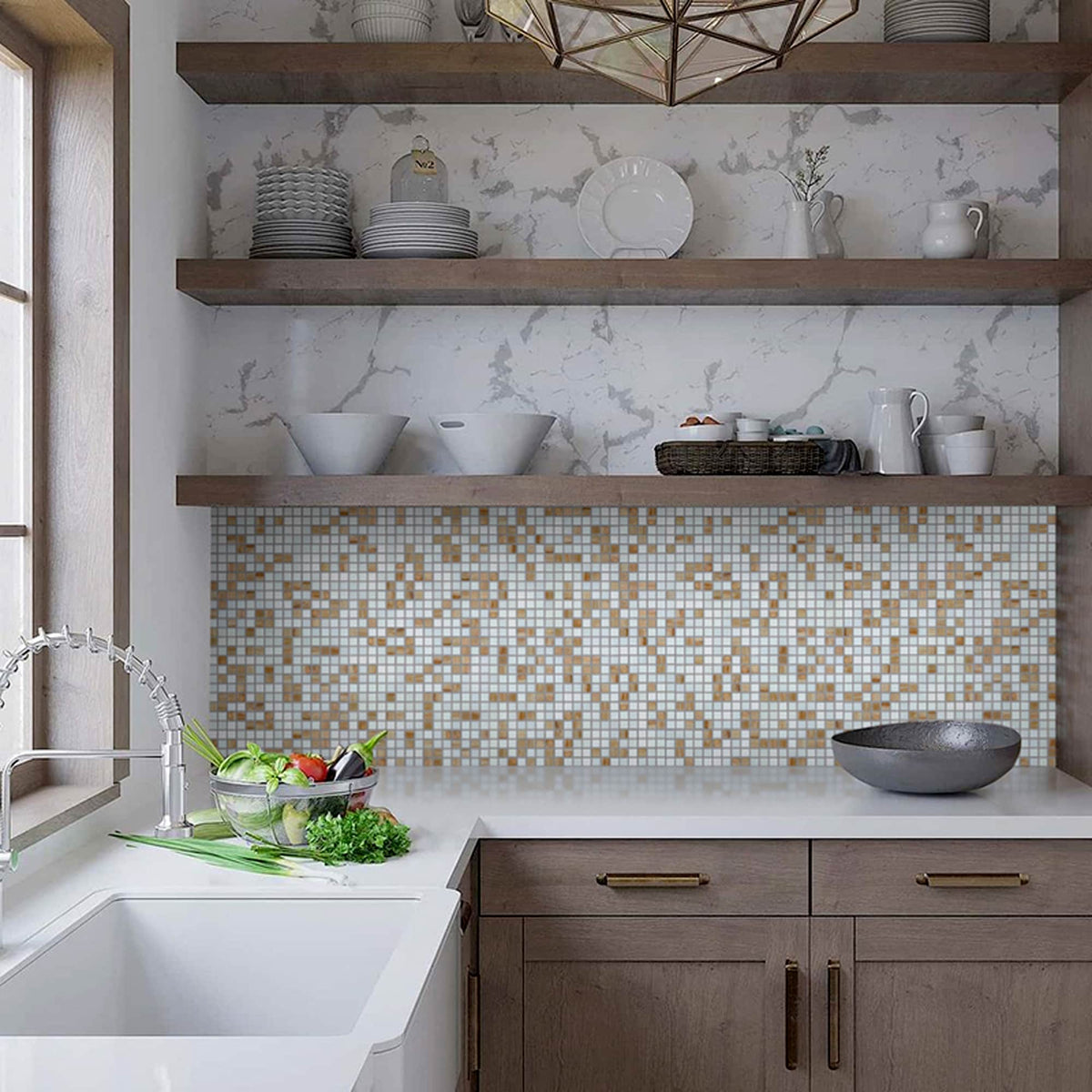 Apollo Tile Mingles White and Beige 12-in x 12-in Glossy Glass Uniform Squares Floor and Wall Tile (20-sq. ft/ Carton)