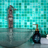 Apollo Tile Celestial Cyan Blue 12-in x 12-in Glossy Glass Uniform Squares Floor and Wall Tile (20-sq. ft/ Carton)