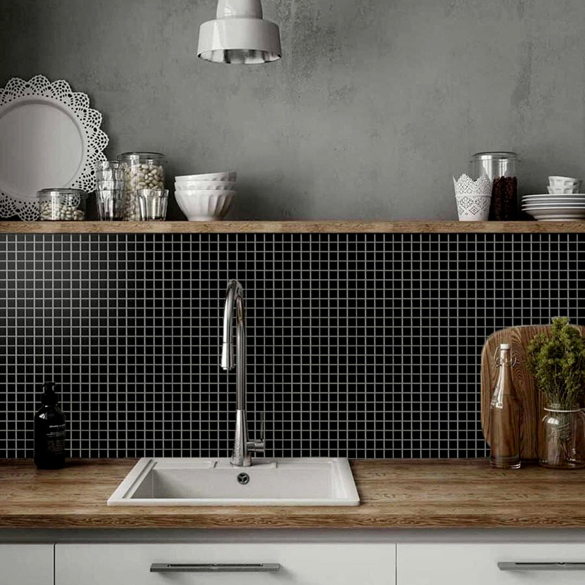 Apollo Tile Dune Black 12-in x 12-in Glossy Glass Uniform Squares Floor and Wall Tile (20-sq. ft/ Carton)