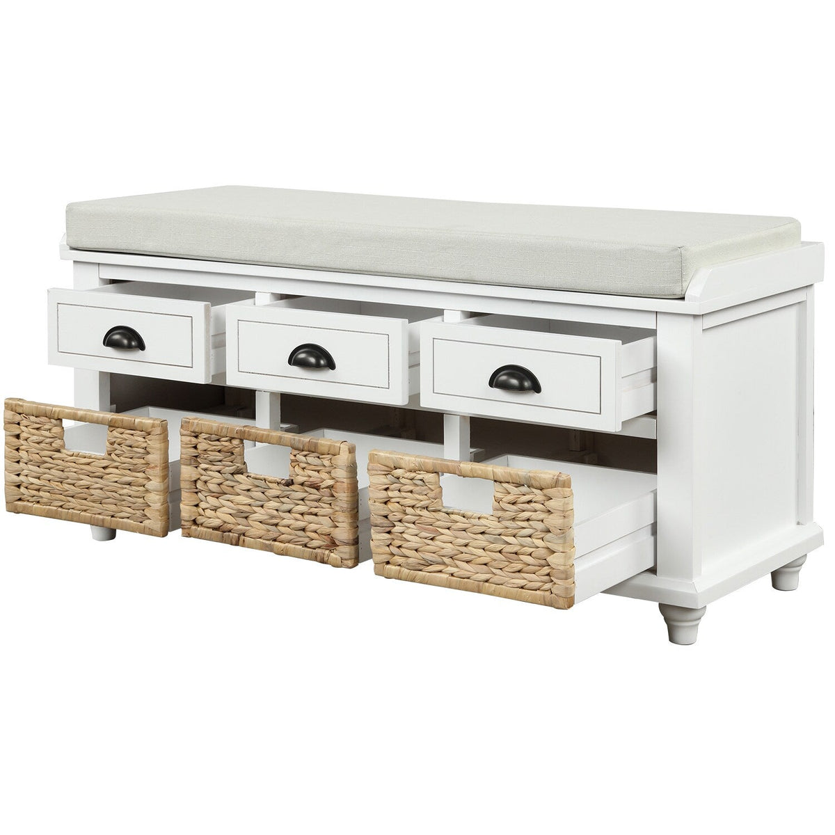 Mondawe Rustic White Storage Bench 42.1-in x 15.4-in x 18.7-in