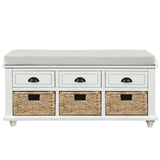 Mondawe Rustic White Storage Bench 42.1-in x 15.4-in x 18.7-in