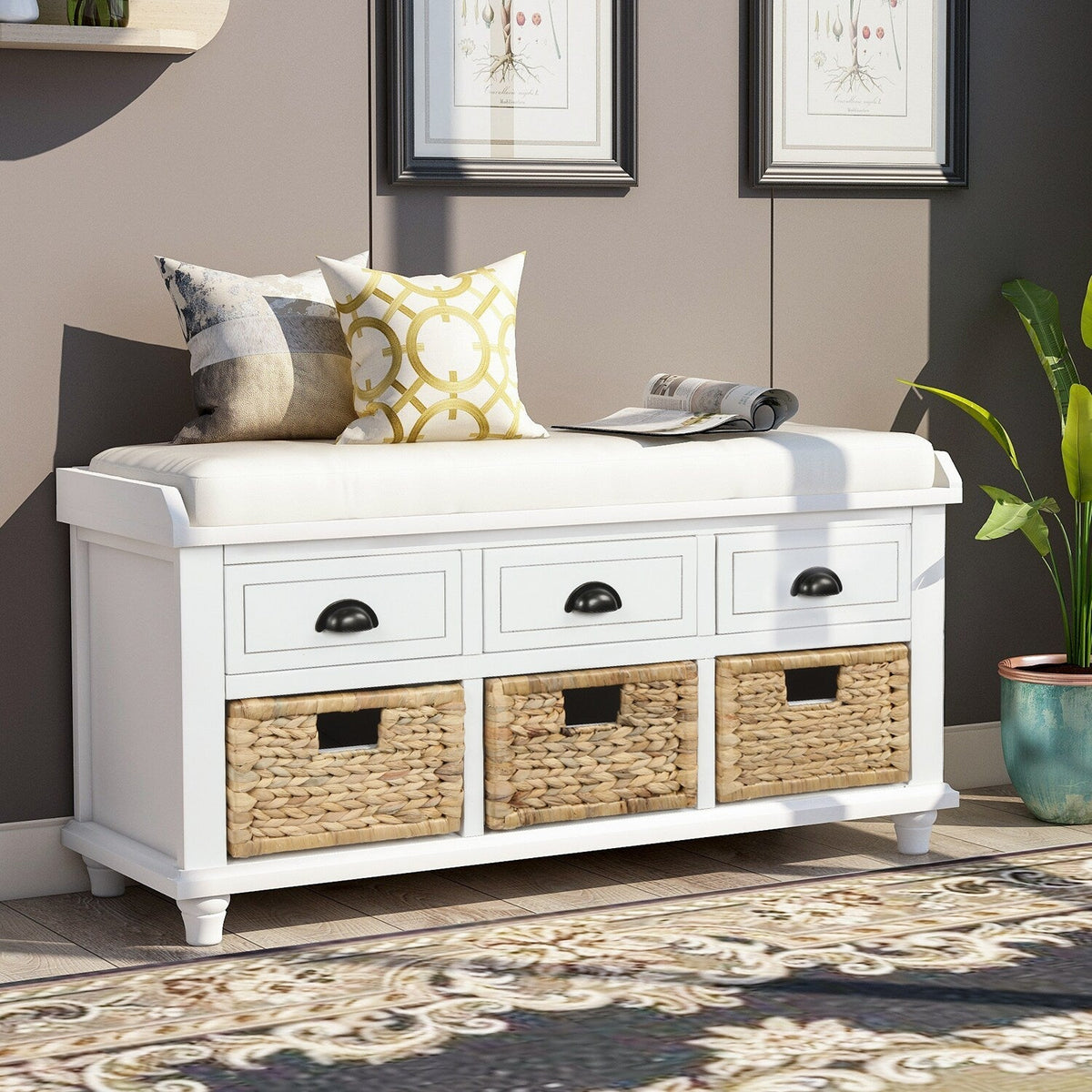 Mondawe Rustic White Storage Bench 42.1-in x 15.4-in x 18.7-in