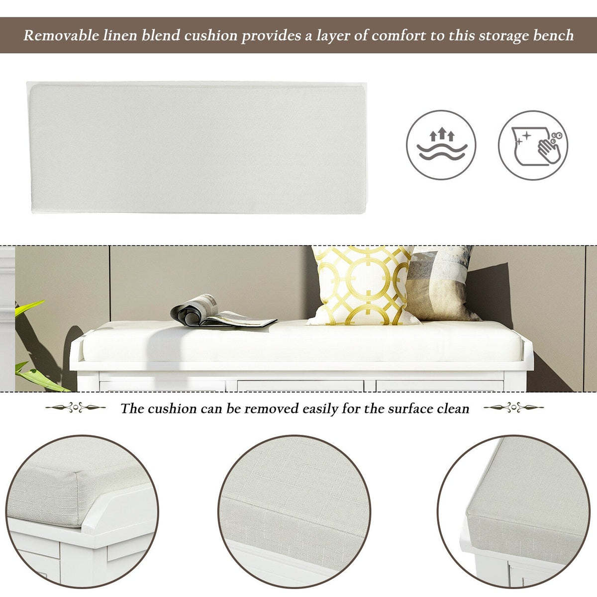 Mondawe Rustic White Storage Bench 42.1-in x 15.4-in x 18.7-in