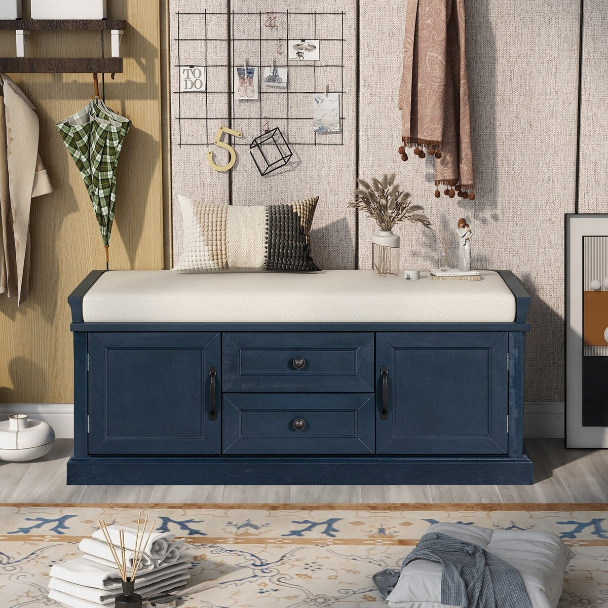 Mondawe Rustic Blue Storage Bench 42.5-in x 15.9-in x 17.5-in