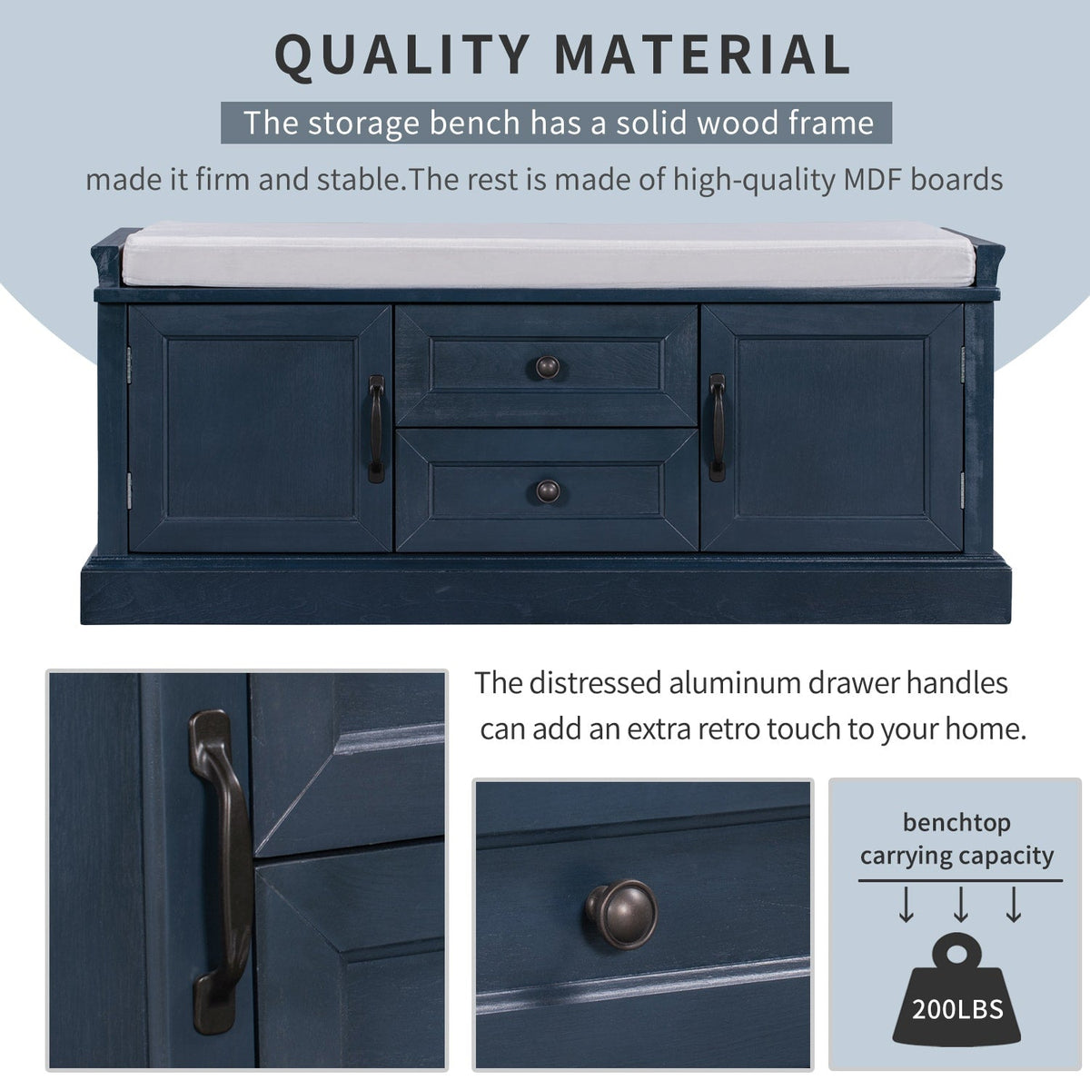 Mondawe Rustic Blue Storage Bench 42.5-in x 15.9-in x 17.5-in