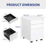 Mondawe White 3-Drawer 15.35-in File Cabinet