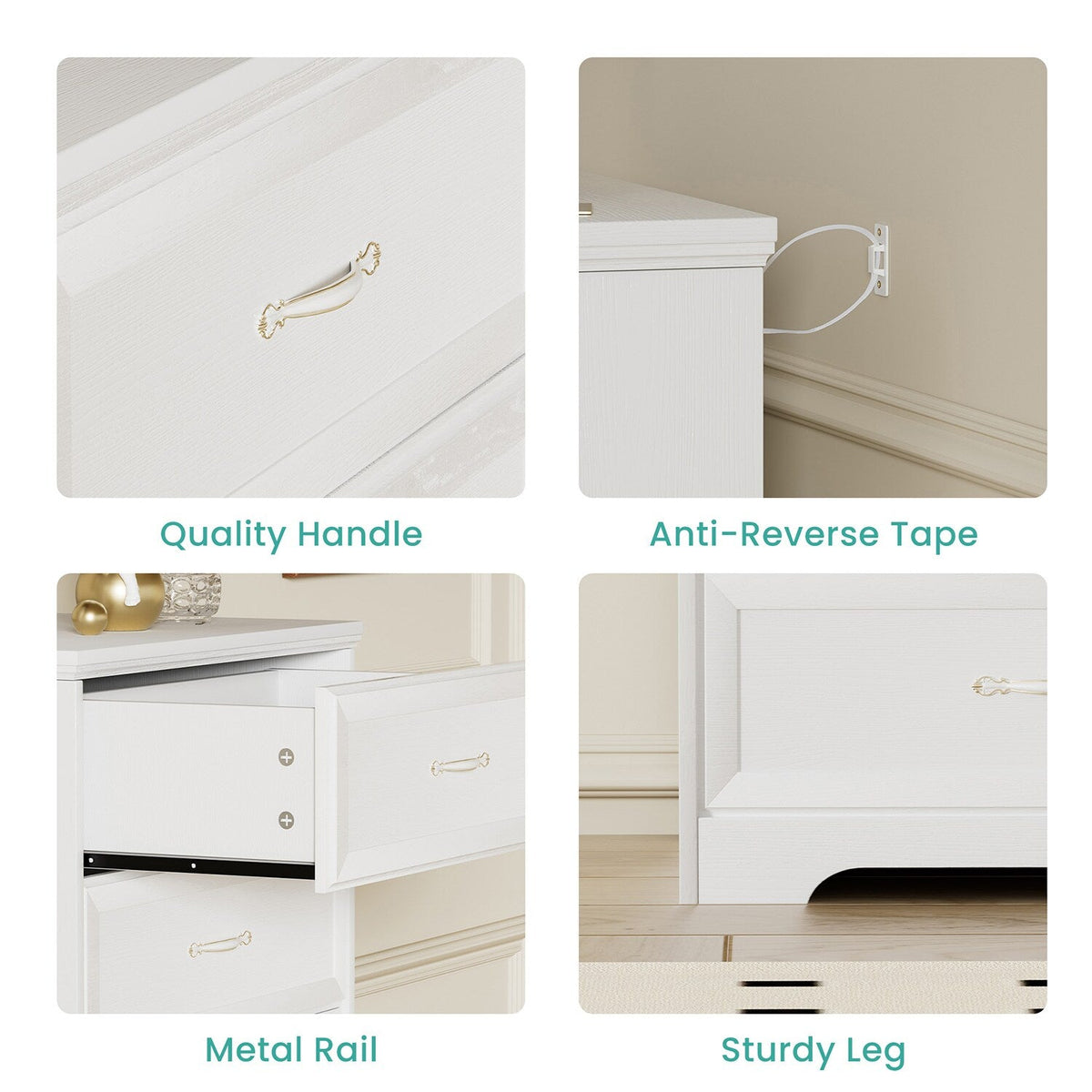 SINOFURN Traditional White Wood Accent Chest with Rattan Door Panels and Adjustable Shelves
