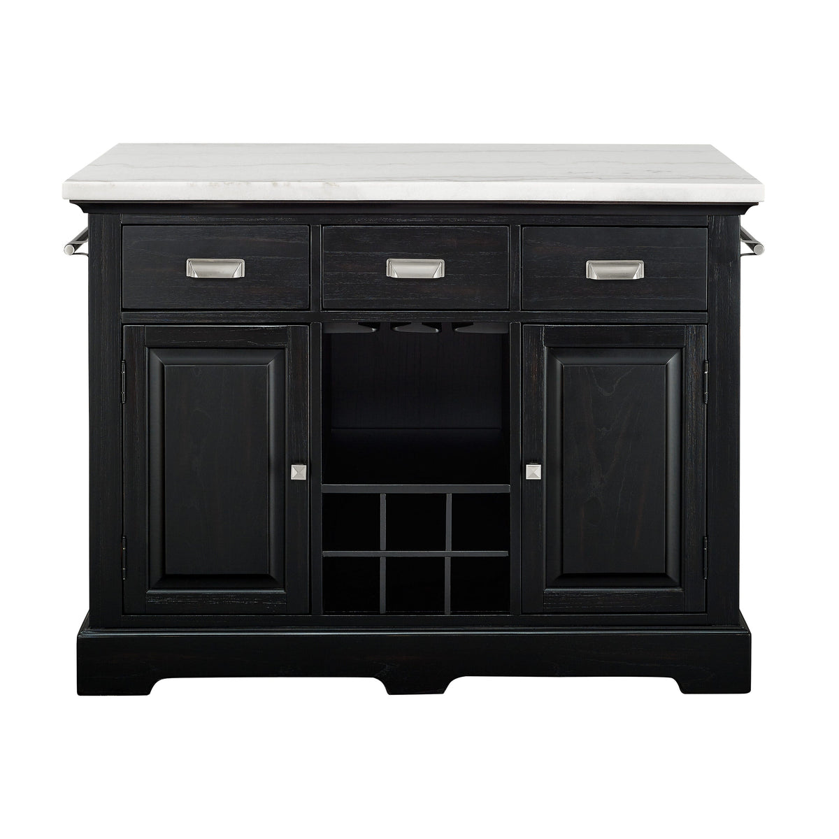 Steve Silver Black Wood Base with Faux Marble Top Kitchen Island (48-in x 28-in x 36-in)