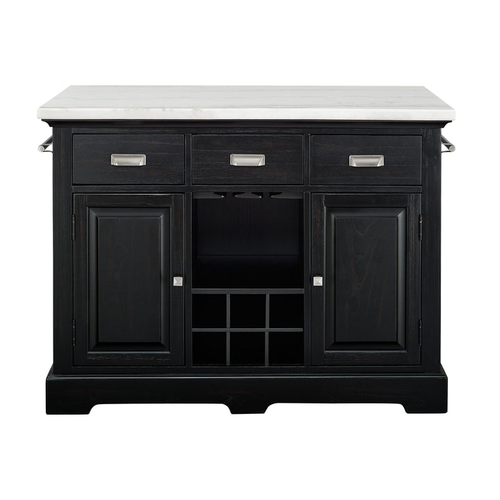 Steve Silver Black Wood Base with Faux Marble Top Kitchen Island (48-in x 28-in x 36-in)