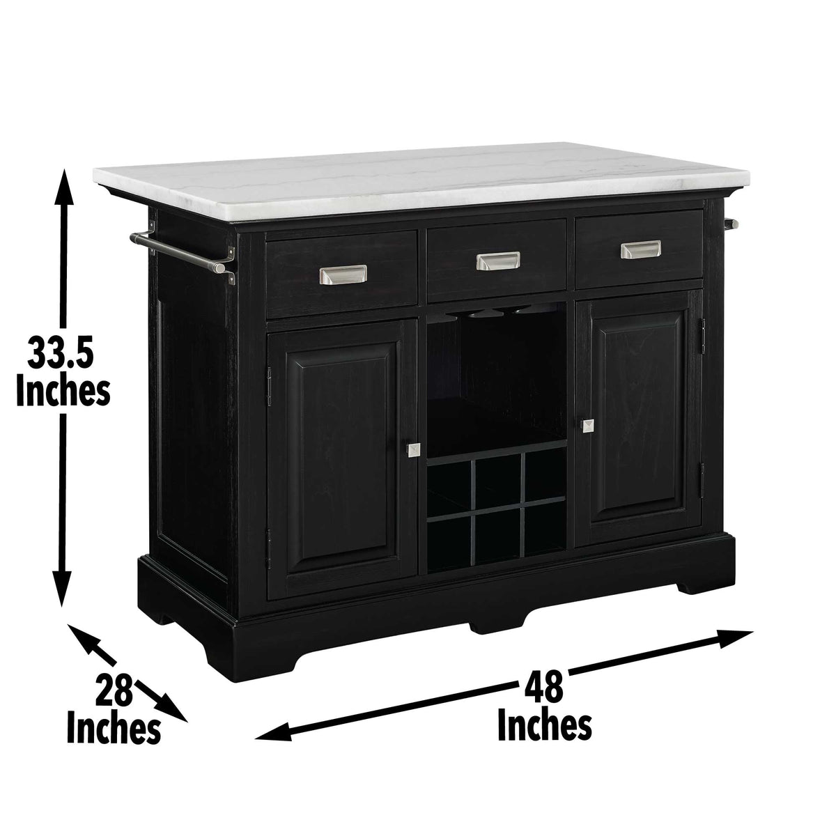 Steve Silver Black Wood Base with Faux Marble Top Kitchen Island (48-in x 28-in x 36-in)