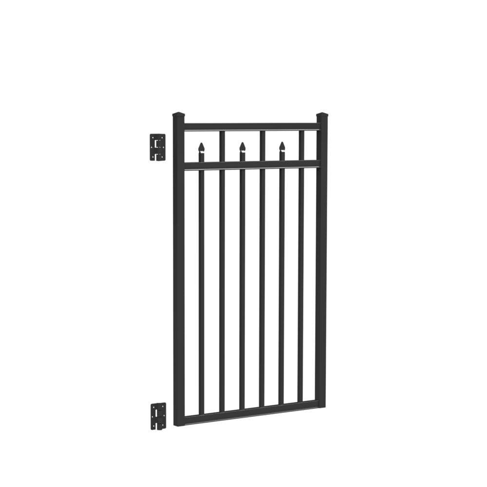 Freedom Concord 4-1/2-ft H Black Aluminum Spaced Picket Flat-top Decorative Fence Gate