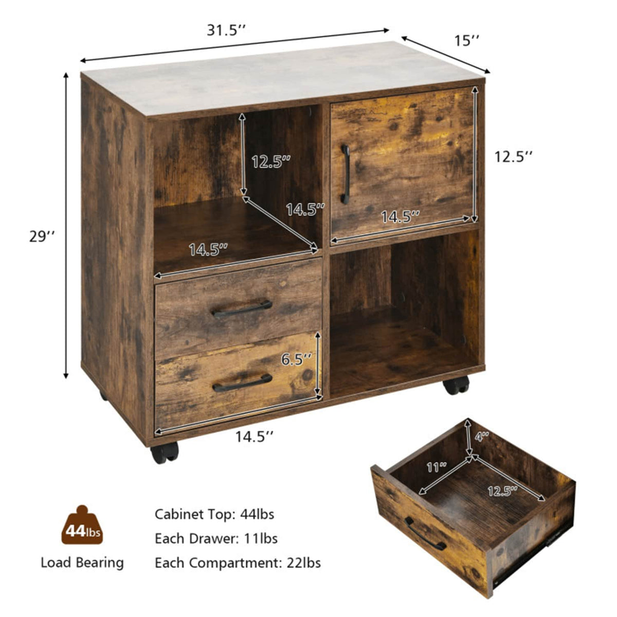 Mondawe Brown 2-Drawer 31.5-in File Cabinet