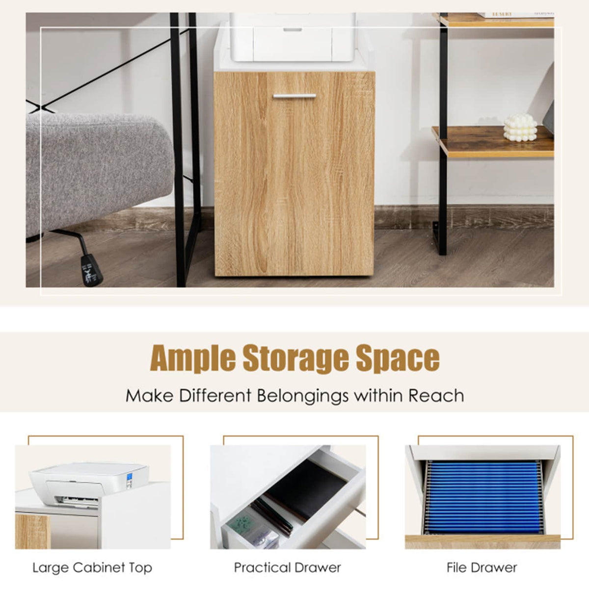 Mondawe White and Brown 2-Drawer 16.5-in File Cabinet