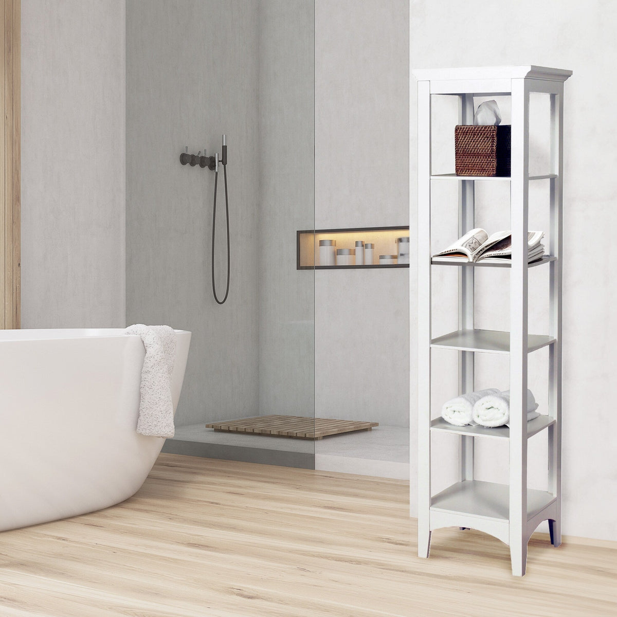 Teamson Home Madison 15-in x 63-in x 13-in White Freestanding Linen Cabinet