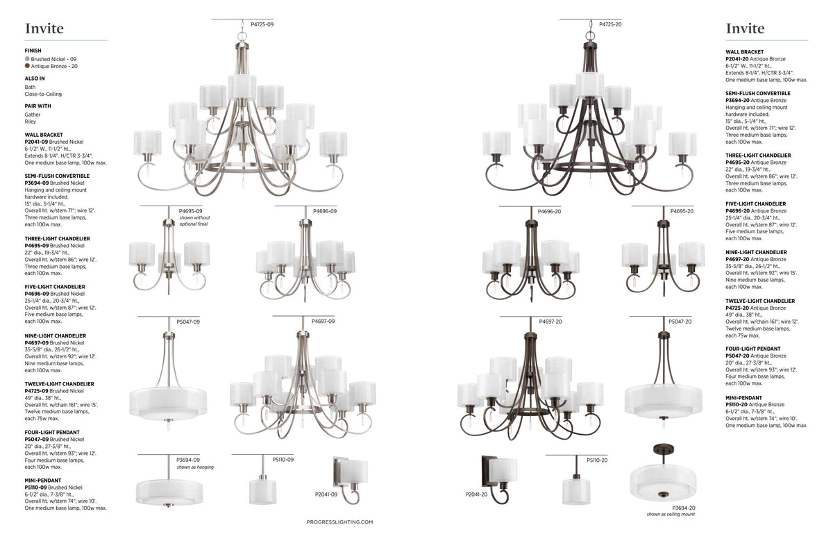 Progress Lighting Invite 9-Light Brushed Nickel Transitional Chandelier