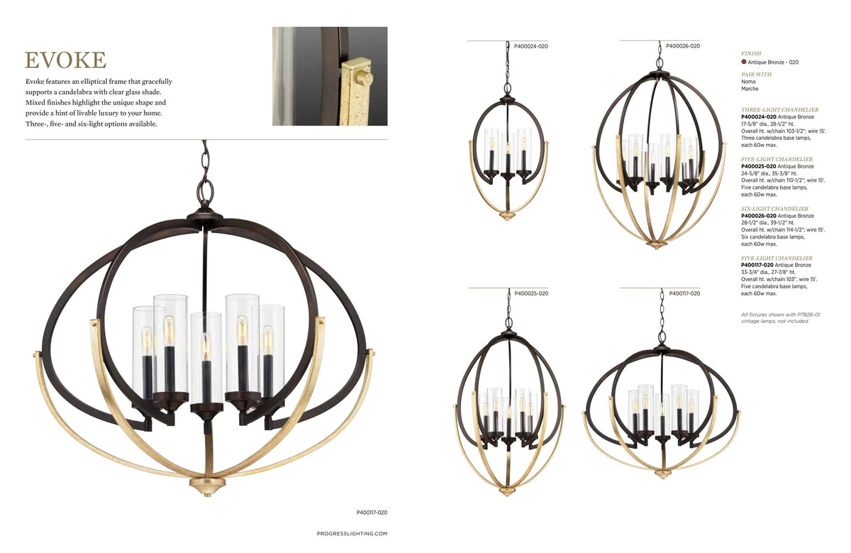 Progress Lighting Evoke 3-Light Antique Bronze Transitional Chandelier