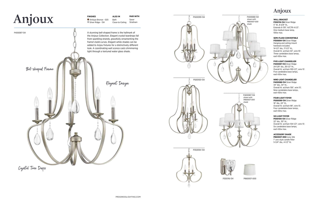 Progress Lighting Anjoux 4-Light Silver Ridge Transitional Geometric Medium Hanging Pendant Light