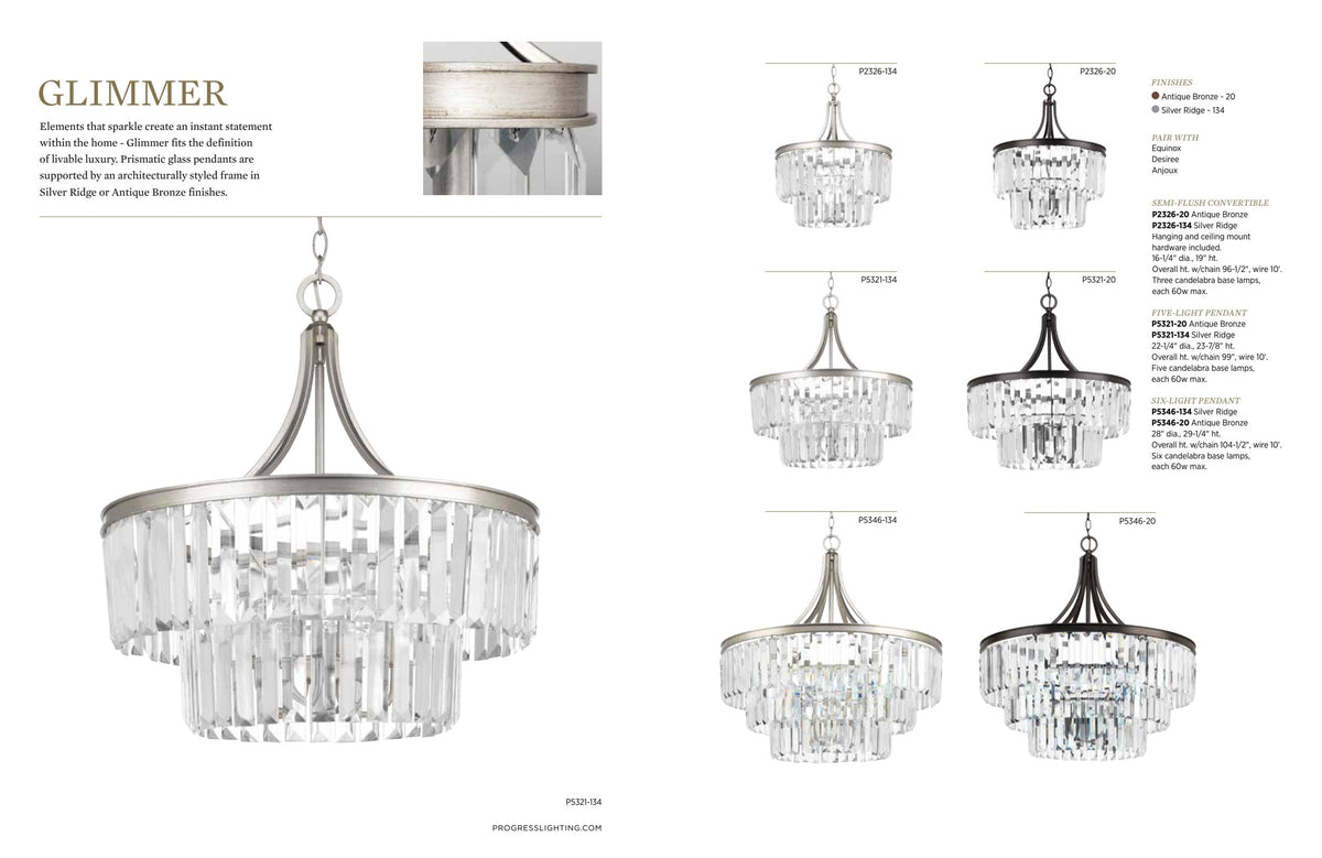 Progress Lighting Glimmer 6-Light Antique Bronze Transitional Tinted Glass Tiered Large Hanging Pendant Light