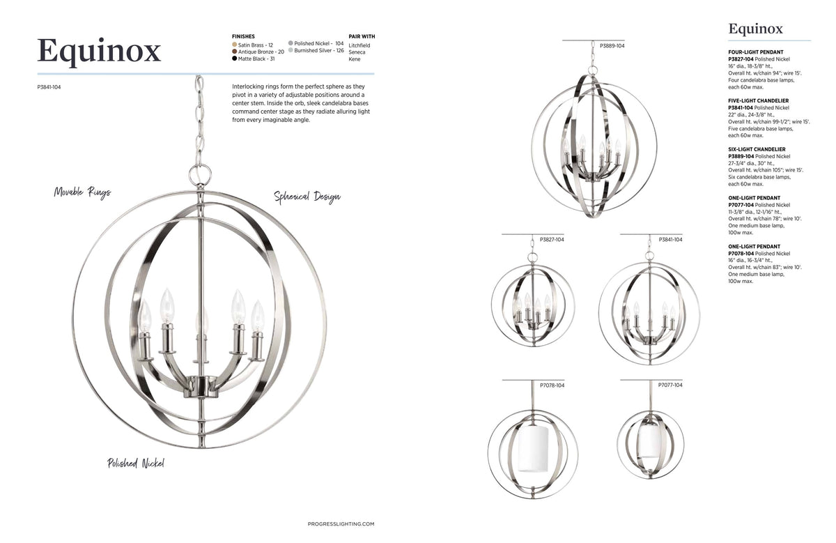 Progress Lighting Equinox 4-Light Polished Nickel Coastal Globe Medium Hanging Pendant Light