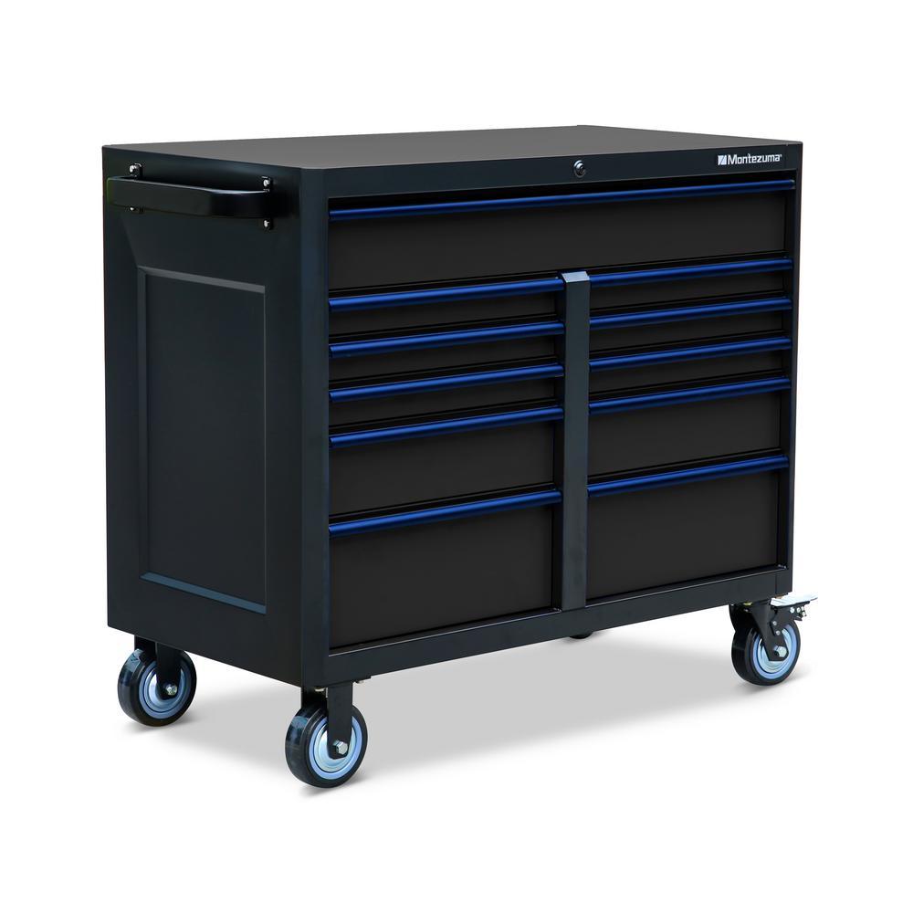 46 in. x 24 in. 11-Drawer Roller Cabinet Tool Chest with Power and USB Outlets in Black and Blue - Super Arbor