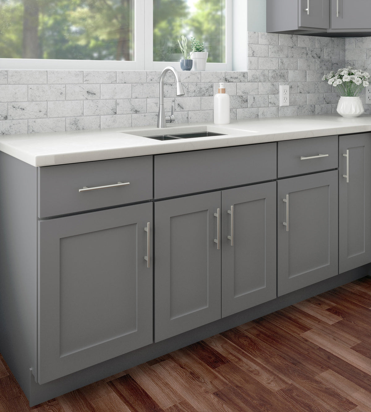 RELIABILT Overlake 18-in W x 34.5-in H x 24-in D Gray 3-Drawer Base Cabinet, Ready to Assemble, Plywood, Shaker Style