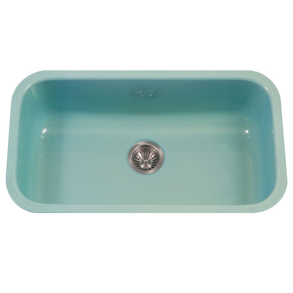 Porcela Series Undermount Porcelain Enamel Steel 31 in. Large Single Bowl Kitchen Sink in White - Super Arbor