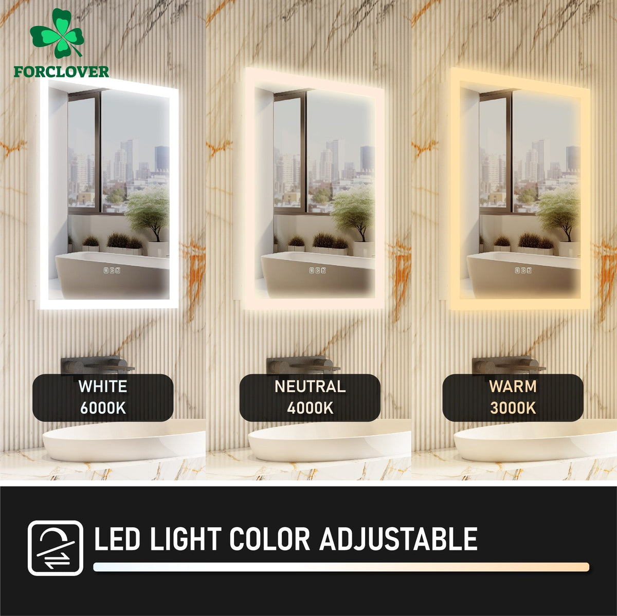 Forclover 24-in x 32-in Lighted LED Fog Free Surface/Recessed Mount Silver Mirrored Soft Close Medicine Cabinet with Outlet
