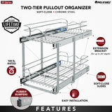 Rev-A-Shelf 11.75-in W x 19-in H 2-Tier Pull-Out Chrome Metal Soft-Close Basket Organizer, 22-in D
