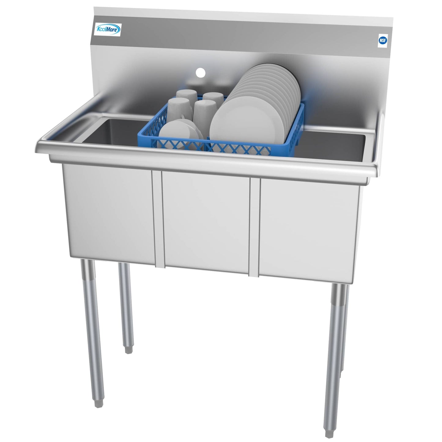 KoolMore Stainless Steel 3-Basin Utility Tub with Drain