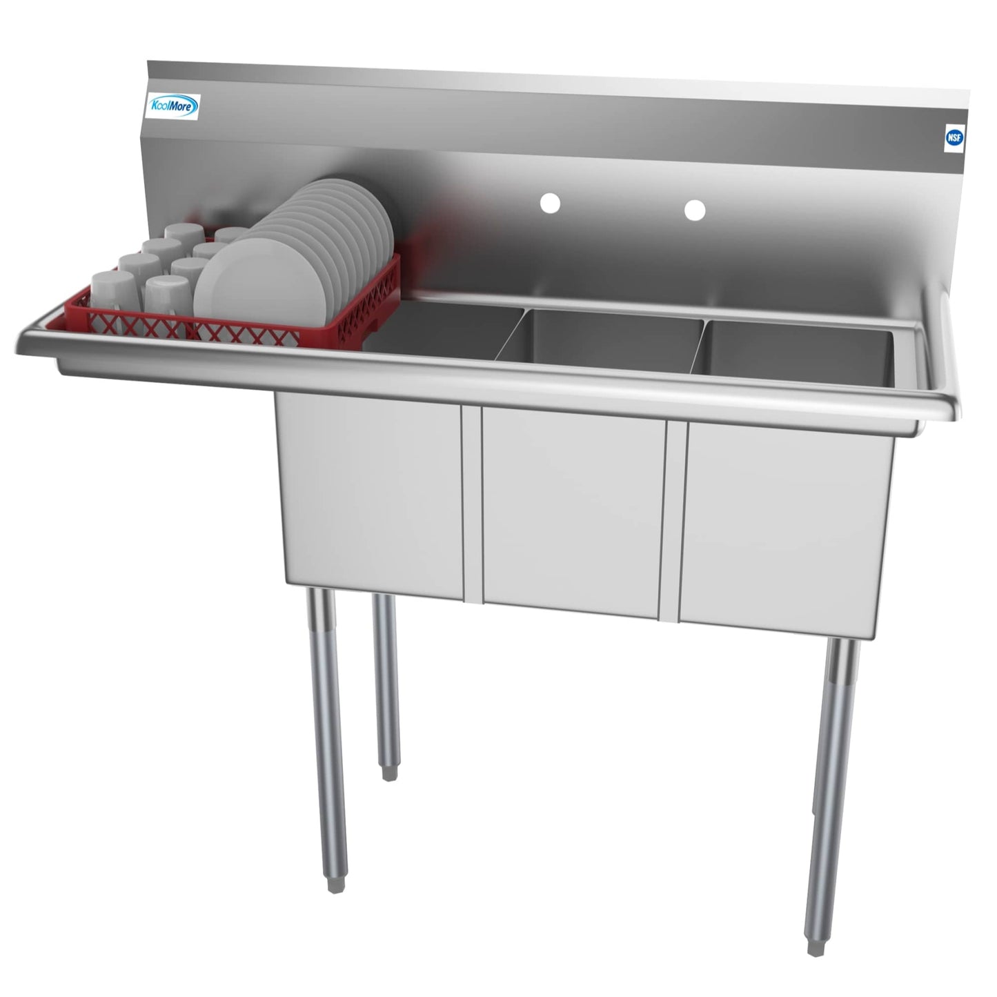 KoolMore 3-Basin Stainless Steel Utility Tub with Drain