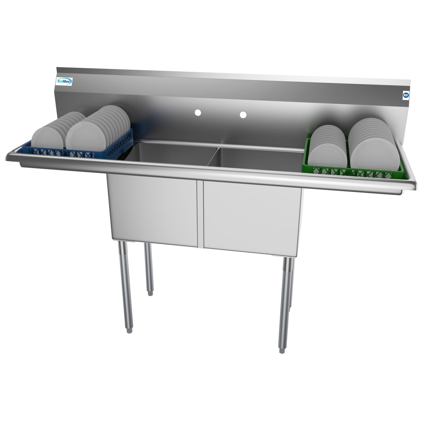 KoolMore Stainless Steel 2-Basin Freestanding Utility Tub with Drain