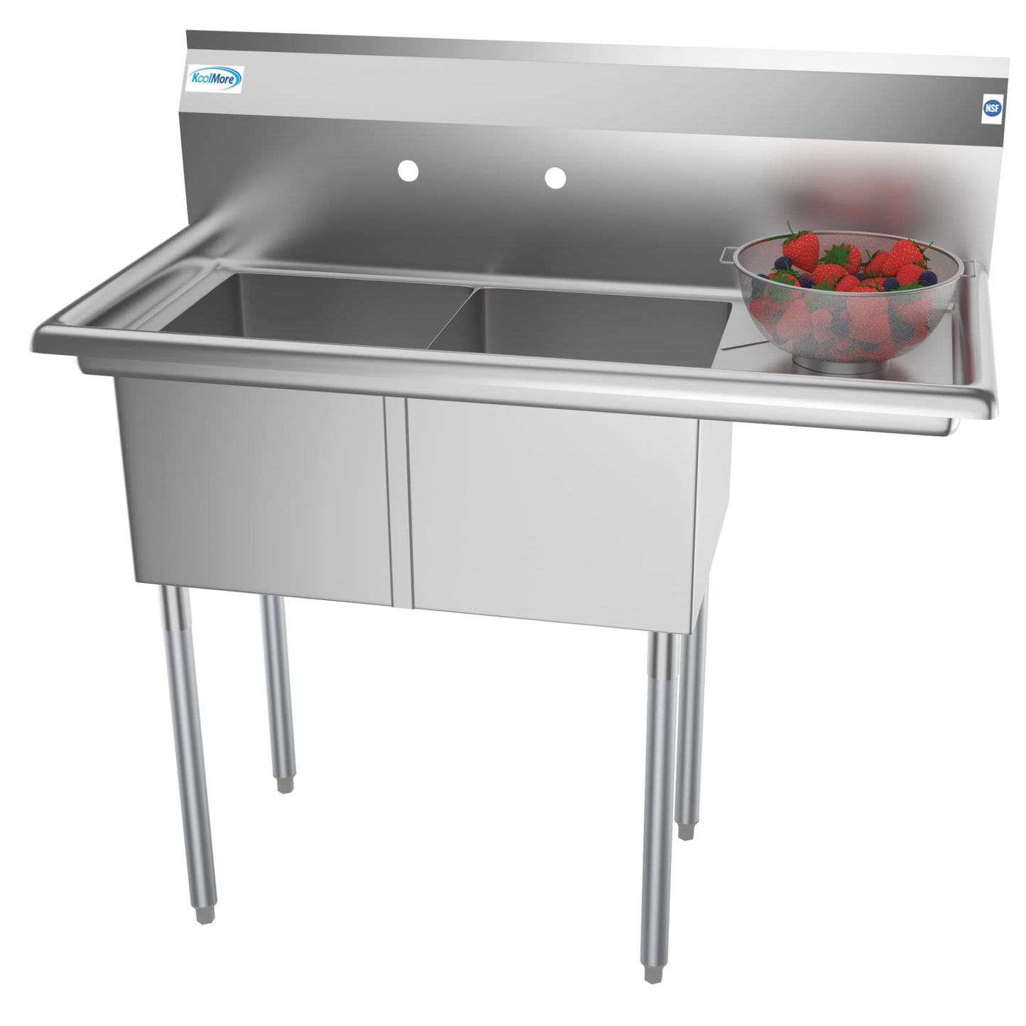 KoolMore 22" x 43" 2-Basin Stainless Steel Utility Tub with Drain