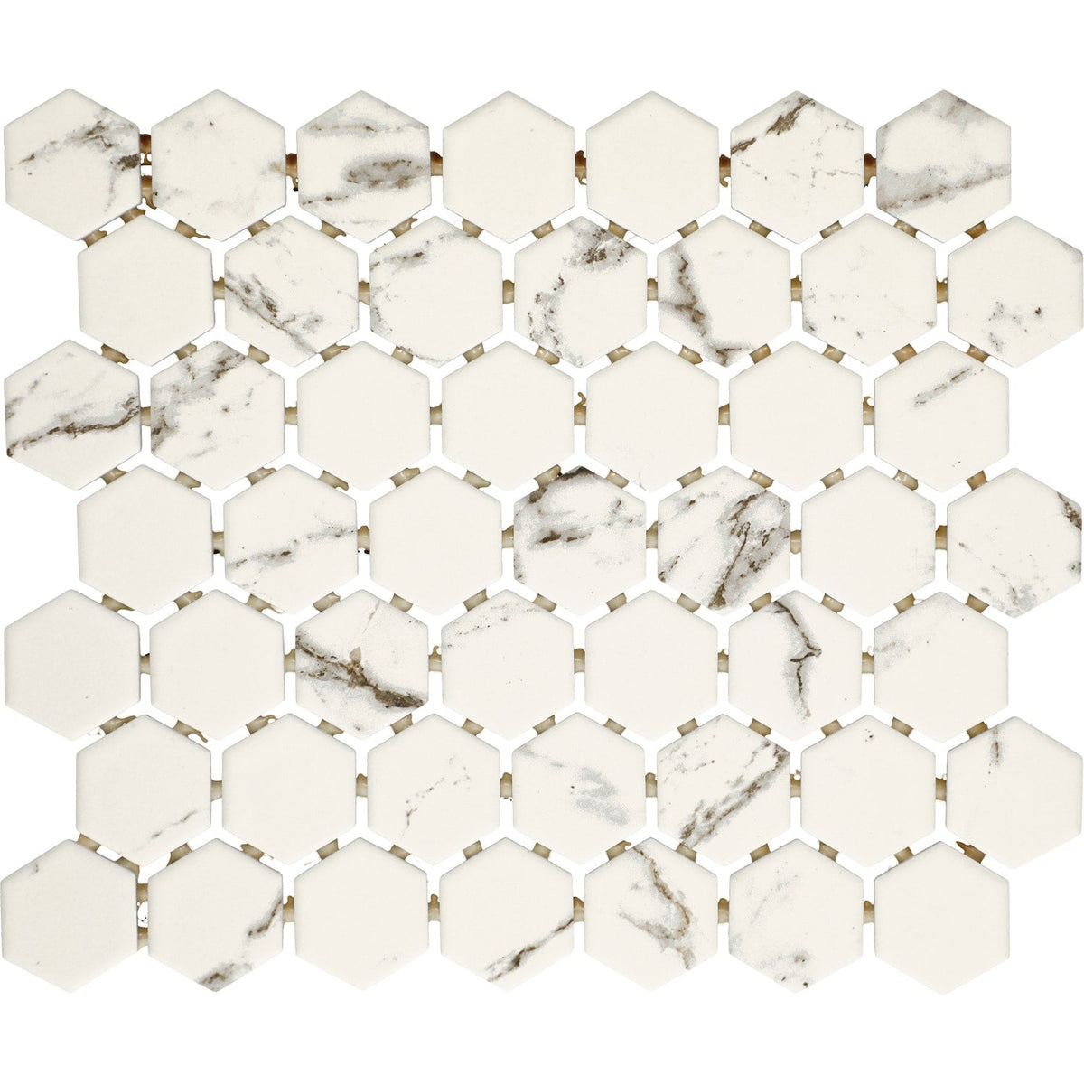 American Olean Marble Manor Calacatta 10-in x 12-in Matte Ceramic Hexagon Marble-Look Floor and Wall Tile (Mesh-Mounted Mosaic)