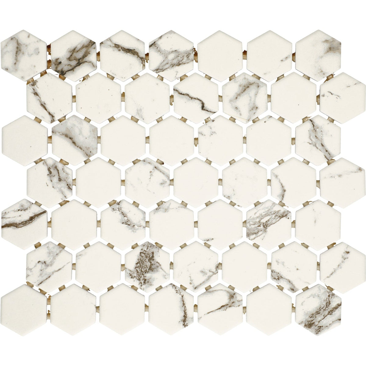 American Olean Marble Manor Calacatta 10-in x 12-in Matte Ceramic Hexagon Marble-Look Floor and Wall Tile (Mesh-Mounted Mosaic)