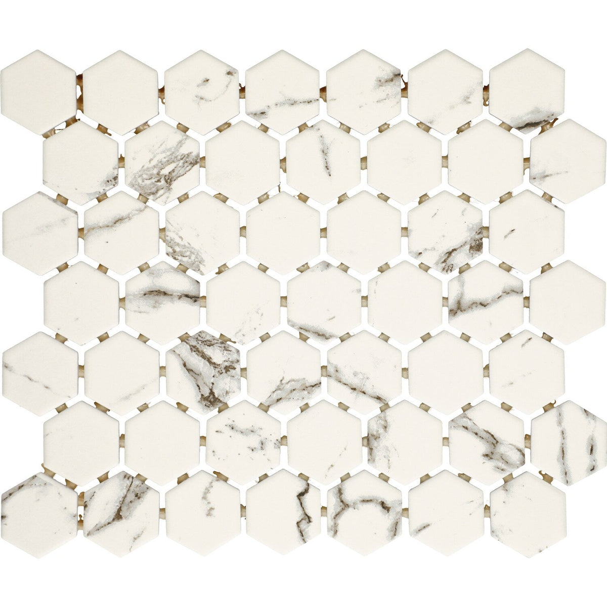 American Olean Marble Manor Calacatta 10-in x 12-in Matte Ceramic Hexagon Marble-Look Floor and Wall Tile (Mesh-Mounted Mosaic)