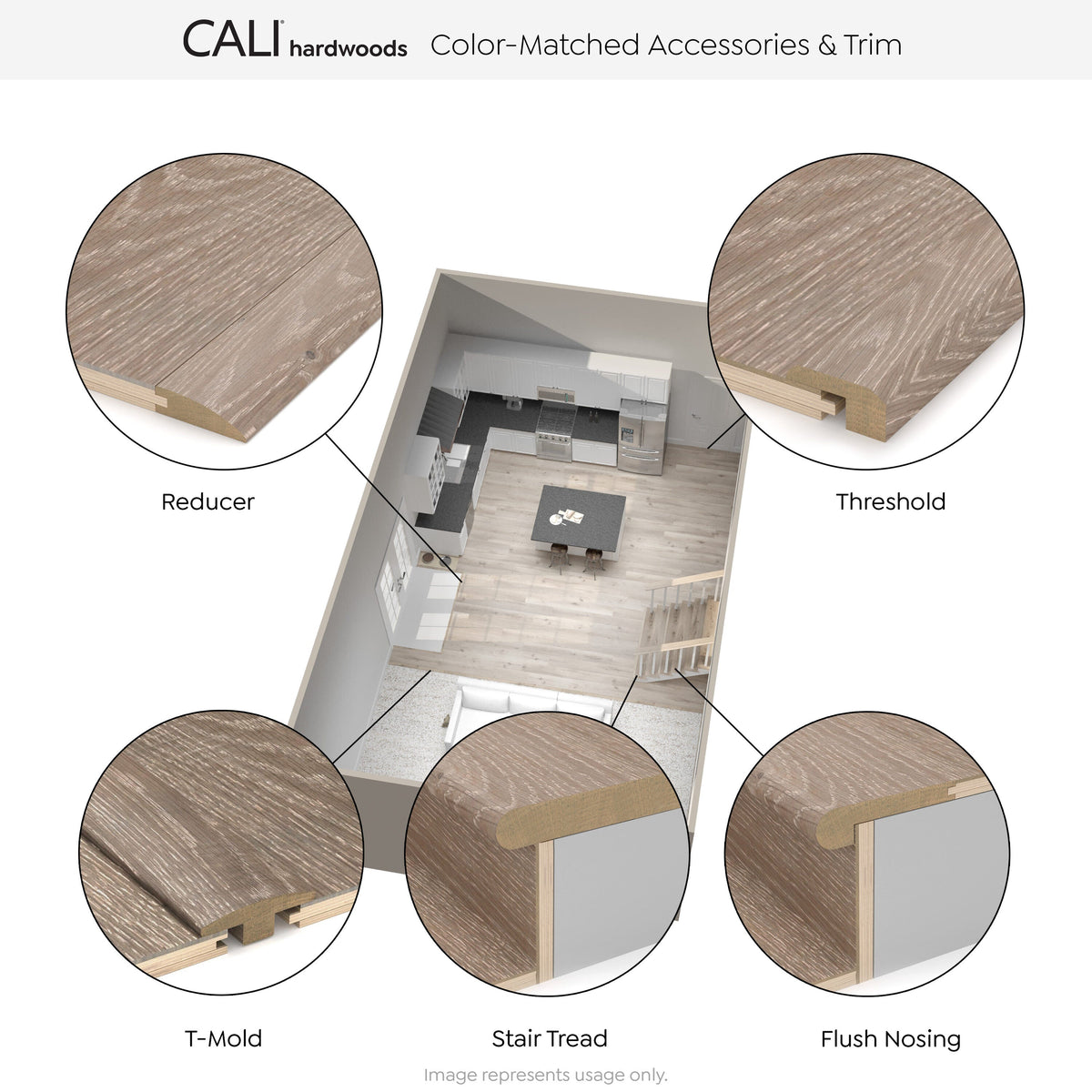 CALI Vintage Port 0.63-in T x 2-in W x 72-in L Solid Wood Floor T-Moulding