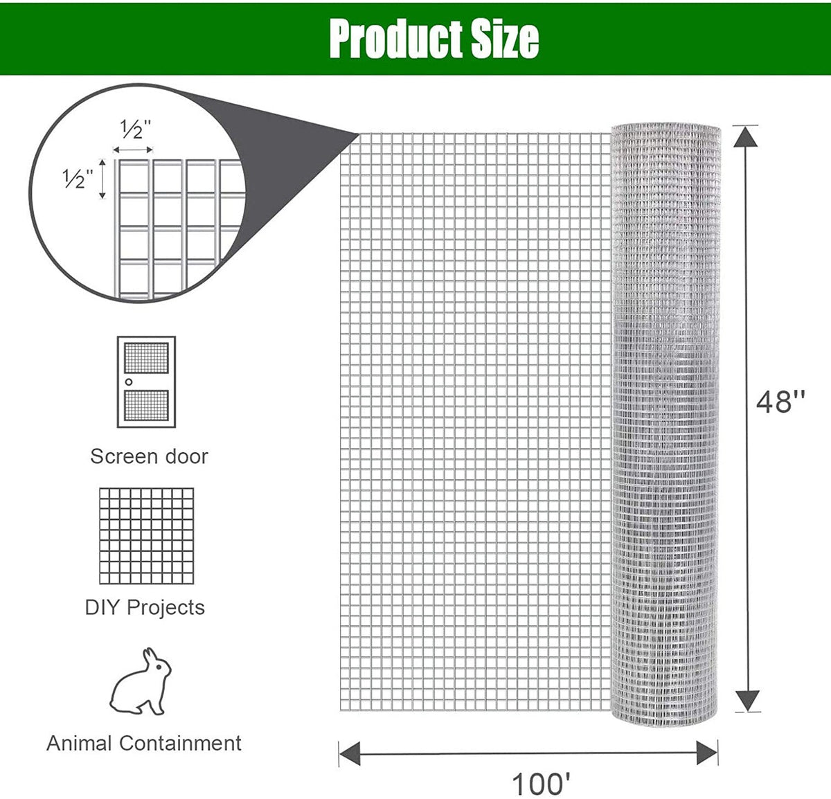 Kahomvis 19-Gauge 100x4 ft Galvanized Hardware Cloth Fencing