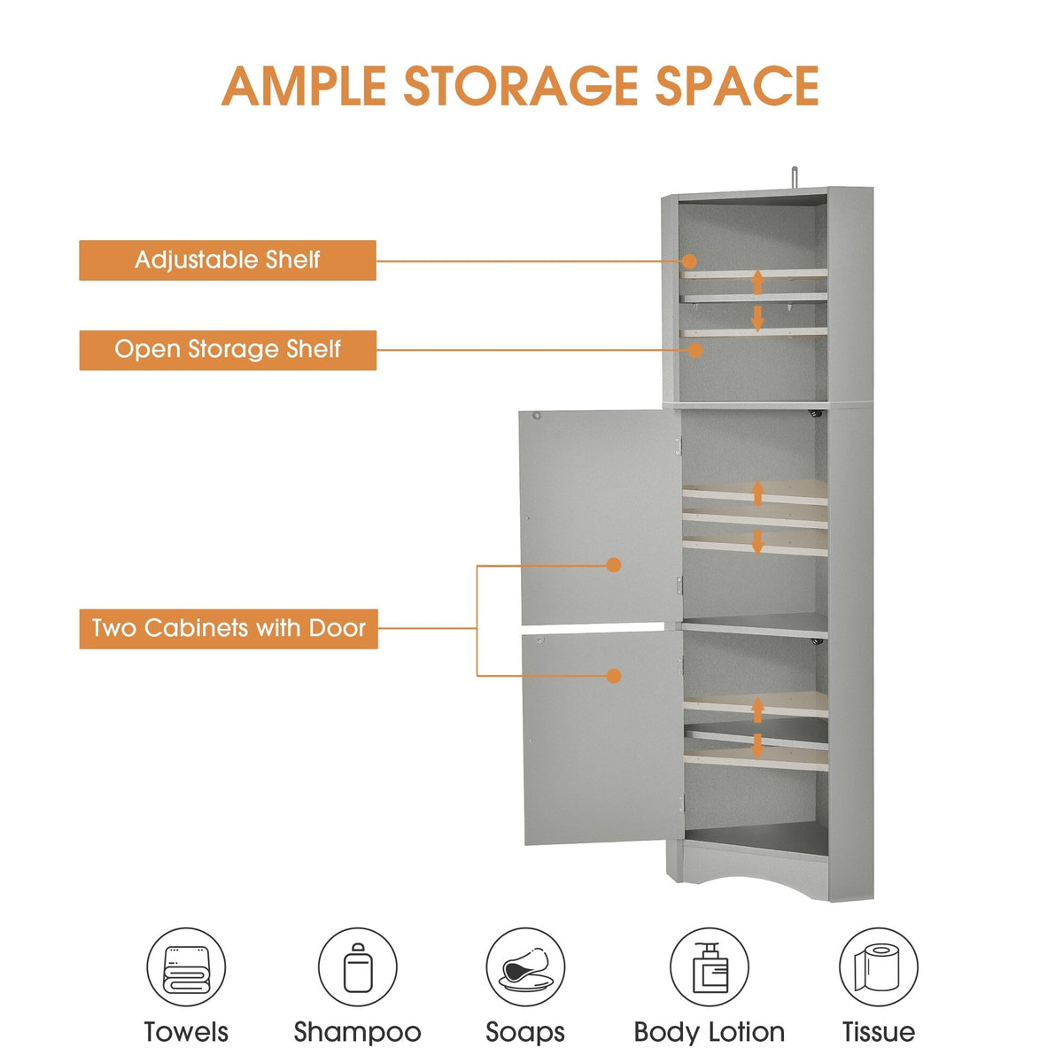 Siavonce 61-in H x 15-in W x 15-in D Grey Wall-mount Utility Storage Cabinet with Adjustable Shelves