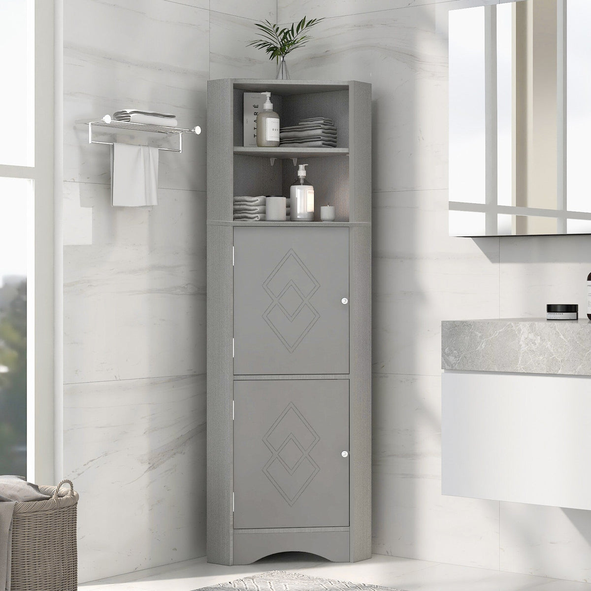 Siavonce 61-in H x 15-in W x 15-in D Grey Wall-mount Utility Storage Cabinet with Adjustable Shelves