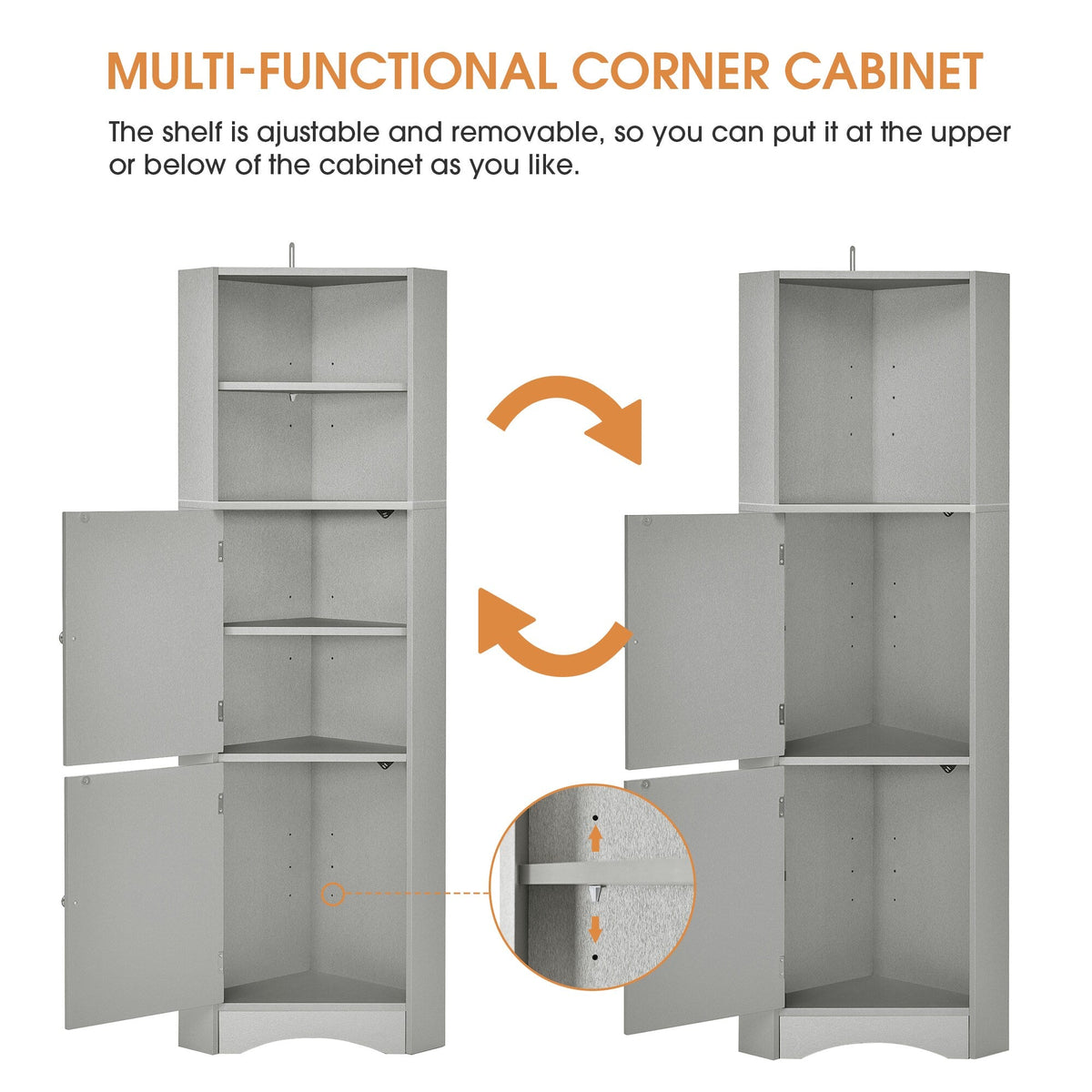 Siavonce 61-in H x 15-in W x 15-in D Grey Wall-mount Utility Storage Cabinet with Adjustable Shelves