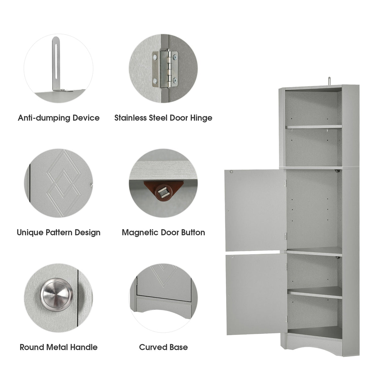 Siavonce 61-in H x 15-in W x 15-in D Grey Wall-mount Utility Storage Cabinet with Adjustable Shelves
