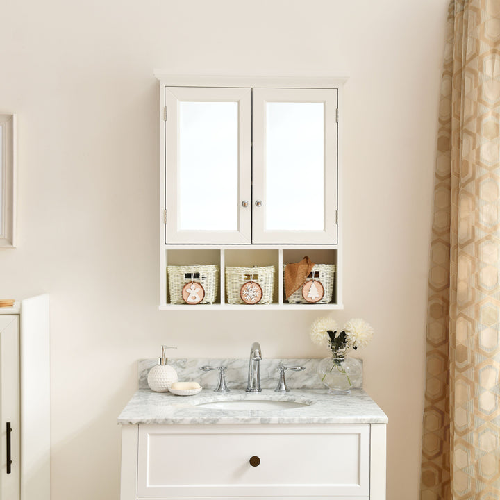 Forclover 25-in x 30-in Surface Mount White Mirrored Medicine Cabinet