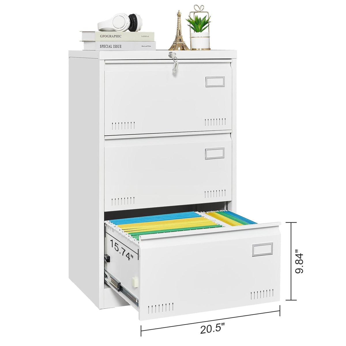 Mondawe White 3-Drawer 23.62-in File Cabinet
